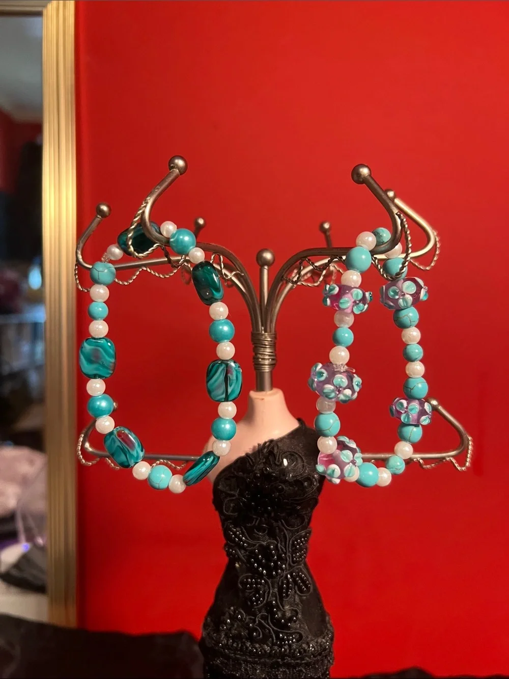 Beautiful green beaded bracelet homemade set of two